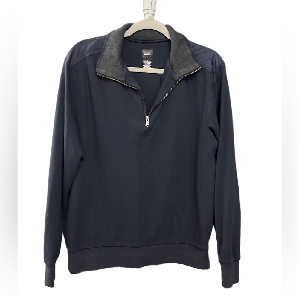 Men's Black Saks Fifth Avenue Navy Zip Sweatshirt Size Large